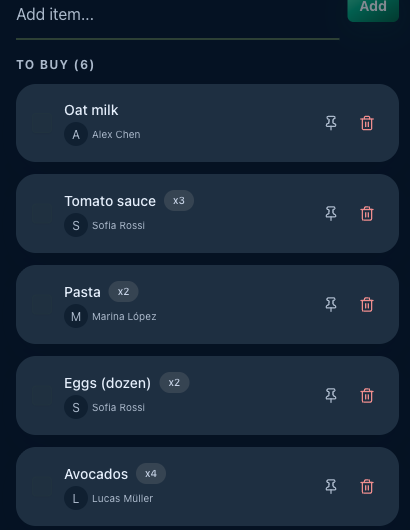 Shared shopping list in HouseKeepr