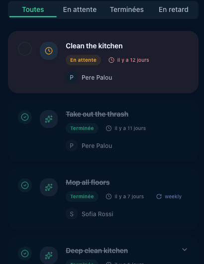 Gestion des tâches ménagères dans HouseKeepr avec attributions et récurrence