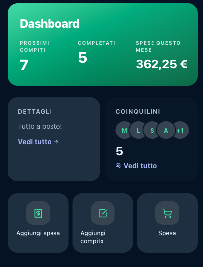 Dashboard di HouseKeepr con riepilogo delle spese e attività della casa