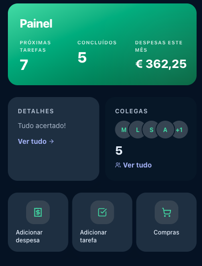 Painel de controlo do HouseKeepr com resumo de despesas e atividade da casa