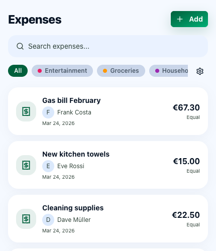 Expense tracking with categories and splits