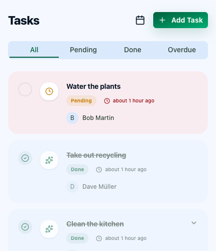 Tasks and chore management screen
